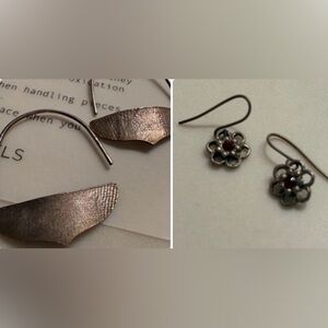 Unique oxidized silver textured 1.25” hoop “acorn” earrings from Spain + BONUS